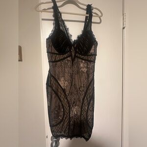 Bebe size large black lace and nude body con dress